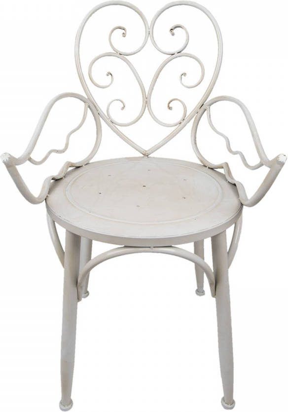 Clayre & Eef Stoel 55x50x93 Cm Wit Metaal Terrasstoel Tuinstoel Balkonstoel Wit Terrasstoel Tuinstoel