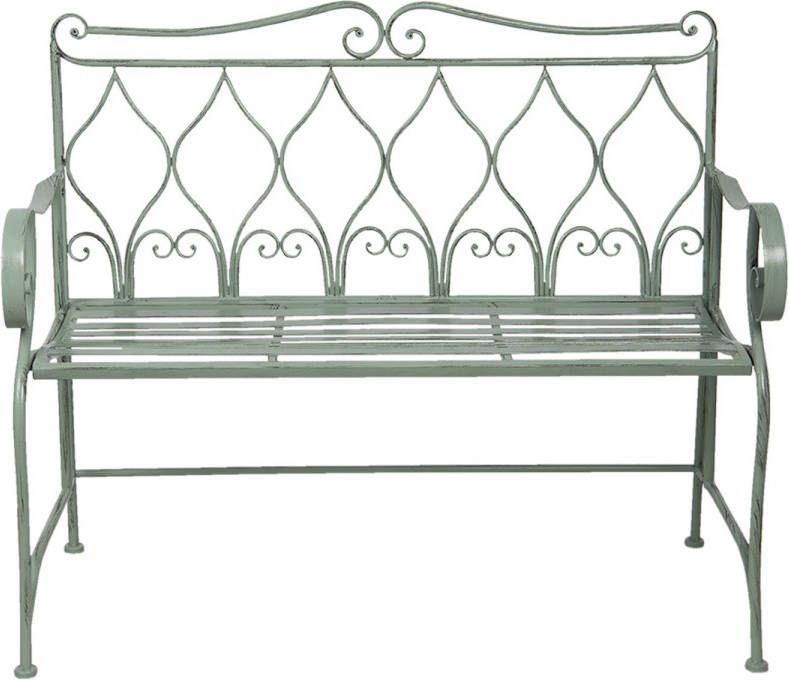 Clayre & Eef Tuinbank 107*54*90 Cm Groen Ijzer Rechthoek Krullen Bank Buiten Bank Tuin Tuinmeubelen Groen Bank Buiten