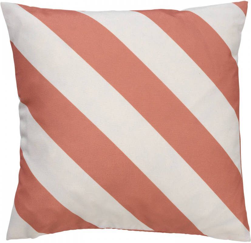 Dutch Decor Sanzeno Kussenhoes Outdoor Muted Clay 45x45 Cm Waterafstotend En Uv bestendig Gestreept Wit En Ro