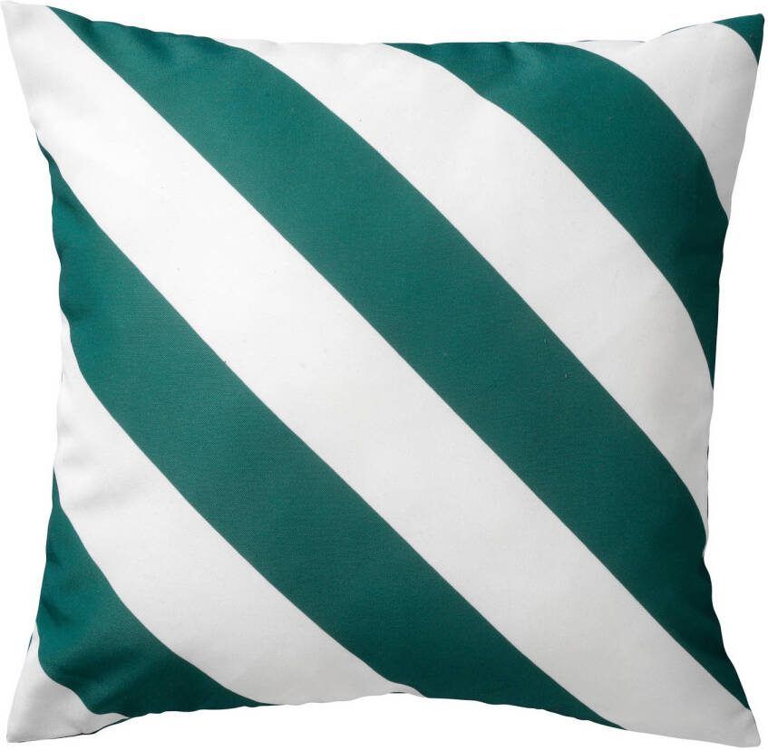 Dutch Decor Sanzeno Sierkussen Outdoor Sagebrush Green 45x45 Cm Waterafstotend En Uv bestendig Gestreept Wit En