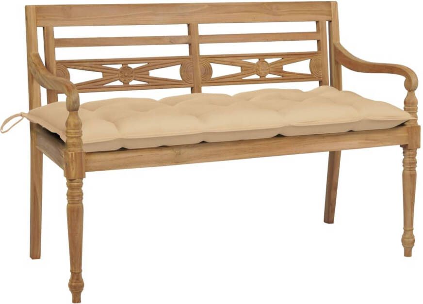 vidaXL Bank Batavia met beige kussen 120 cm massief teakhout