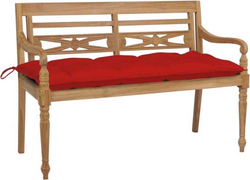 vidaXL Bank Batavia met rood kussen 120 cm massief teakhout