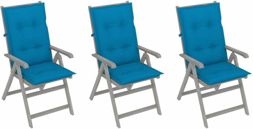 vidaXL Tuinstoelen 3 st verstelbaar met kussens massief acaciahout