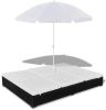 VIDAXL Loungebed met parasol poly rattan zwart online kopen
