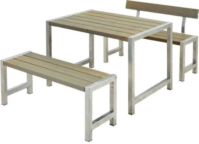 Plus Danmark Tuinset vuren Café, | Hout & Staal gegrond grijsbruin 1 rugleuning | 185 x 127 x 75 cm