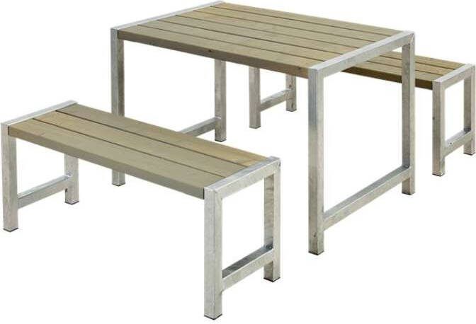 Plus Danmark Tuinset vuren Café, | Hout & Staal gegrond grijsbruin | 185 x 127 x 73 cm