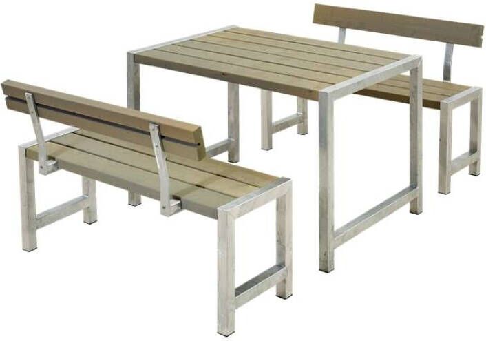 Plus Danmark Tuinset vuren Café, | Hout & Staal gegrond grijsbruin 2 rugleuningen | 185 x 127 x 75 cm