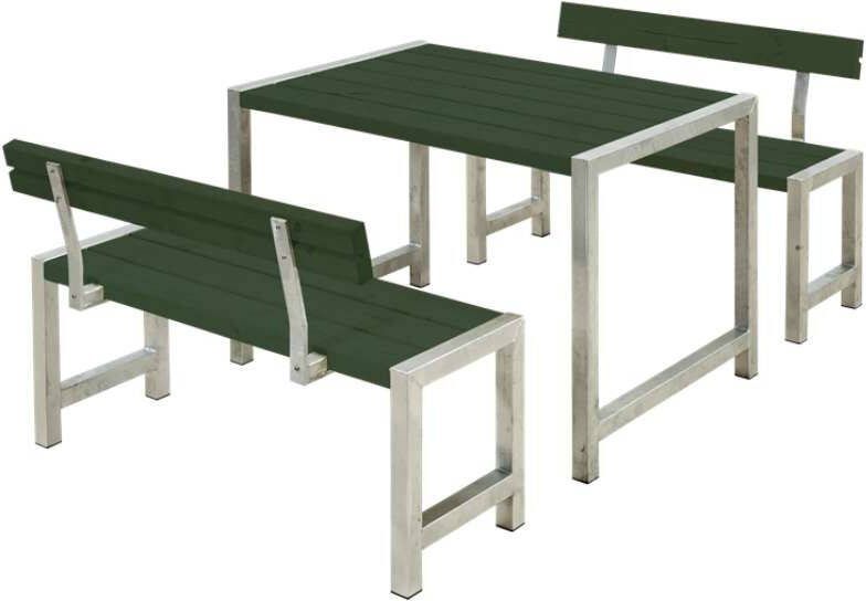 Plus Danmark Tuinset vuren Café, | Hout & Staal gegrond groen 2 rugleuningen | 185 x 127 x 75 cm