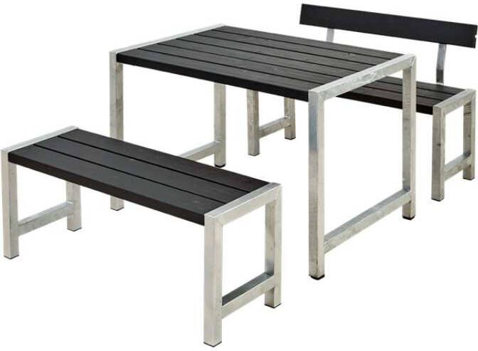 Plus Danmark Tuinset vuren Café, | Hout & Staal gegrond zwart 1 rugleuning | 185 x 127 x 75 cm