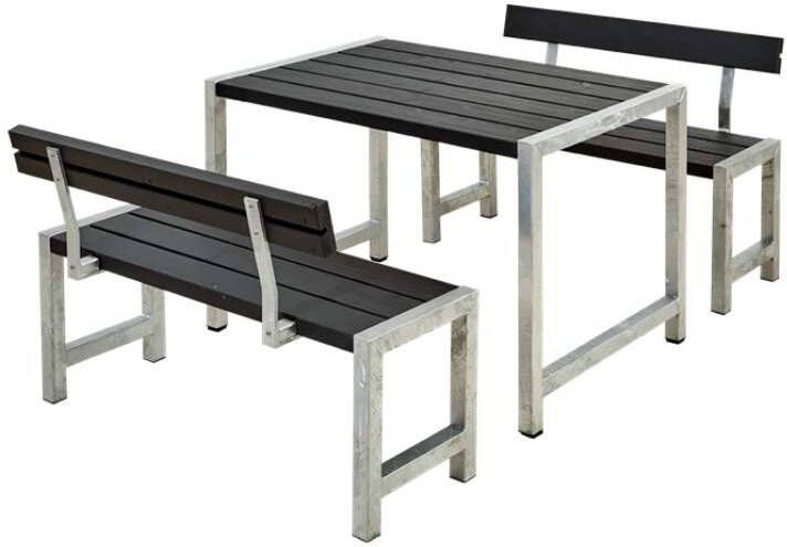 Plus Danmark Tuinset vuren Café, | Hout & Staal gegrond zwart 2 rugleuningen | 185 x 127 x 75 cm