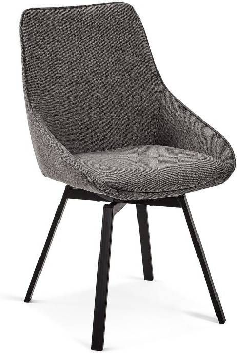 Kave Home Jenna donkergrijze draaistoel met stalen poten en zwarte