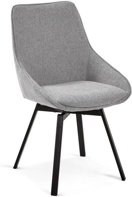 Kave Home Jenna lichtgrijze draaistoel met stalen poten en zwarte