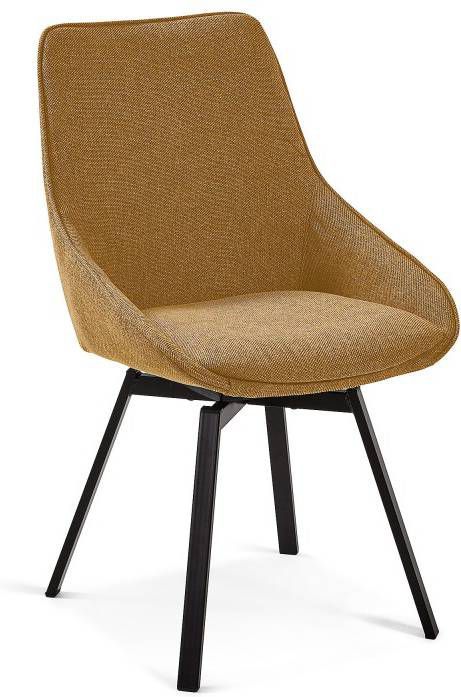 Kave Home Jenna mosterd draaistoel met stalen poten en zwarte