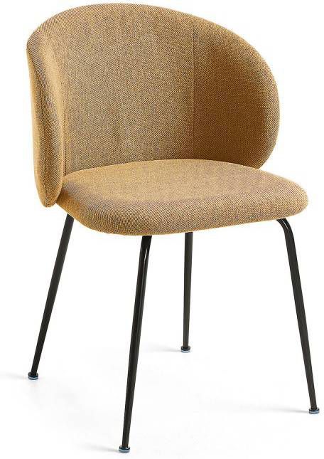 Kave Home Minna mosterd draaistoel met stalen poten en zwarte