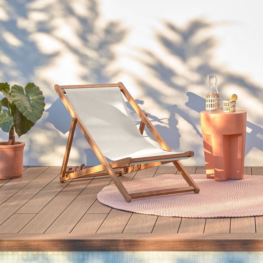 Kave Home Adredna strandstoel beige massief acaciahout FSC 100%