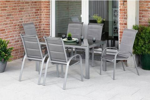 MERXX Tuin eethoek Amalfi di lusso 4 stapelstoelen, stoel met een hoge rugleuning, tuintafel(5 delig )
