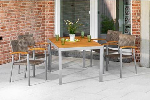 MERXX Tuin eethoek Silano 4 stapelbare tuinstoelen, tuintafel(5 delig )