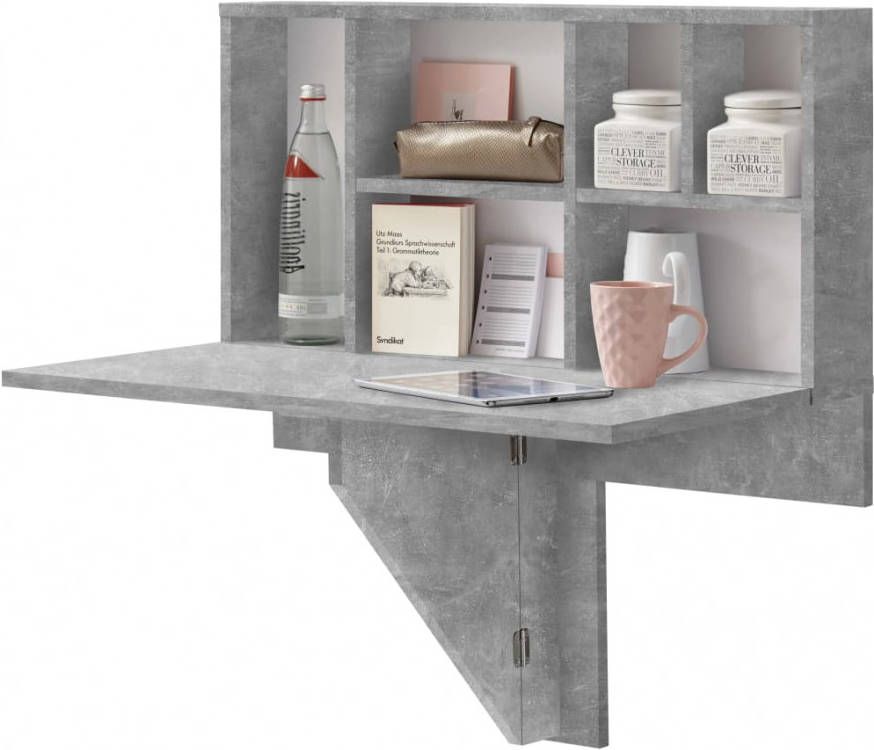 Leen Bakker Wandplank/klaptafel Arta beton grijs 80x83, 3x40, 4 cm
