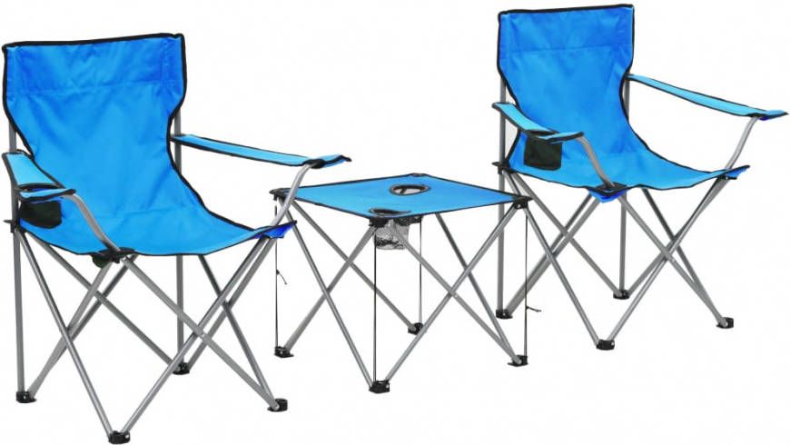 VIDAXL Campingtafel en stoelenset blauw 3 delig