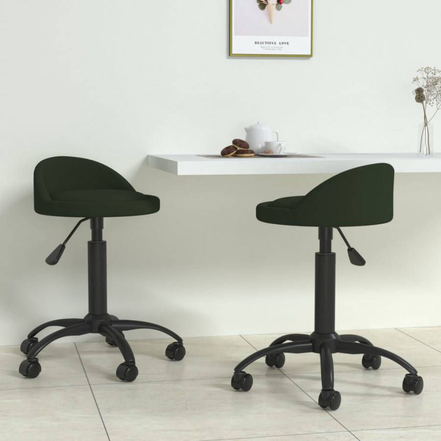VIDAXL Eetkamerstoelen draaibaar 2 st fluweel donkergroen