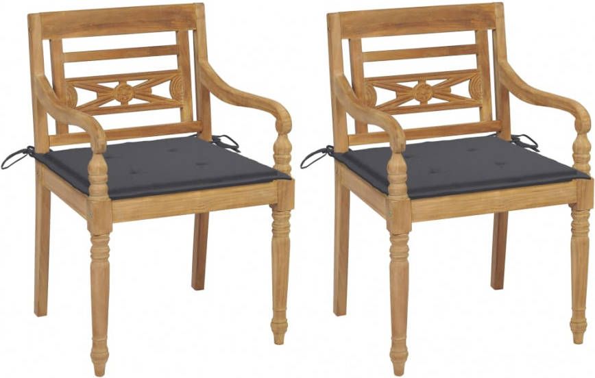 vidaXL Stoelen Batavia 2 st met antracietkleurige kussens teakhout