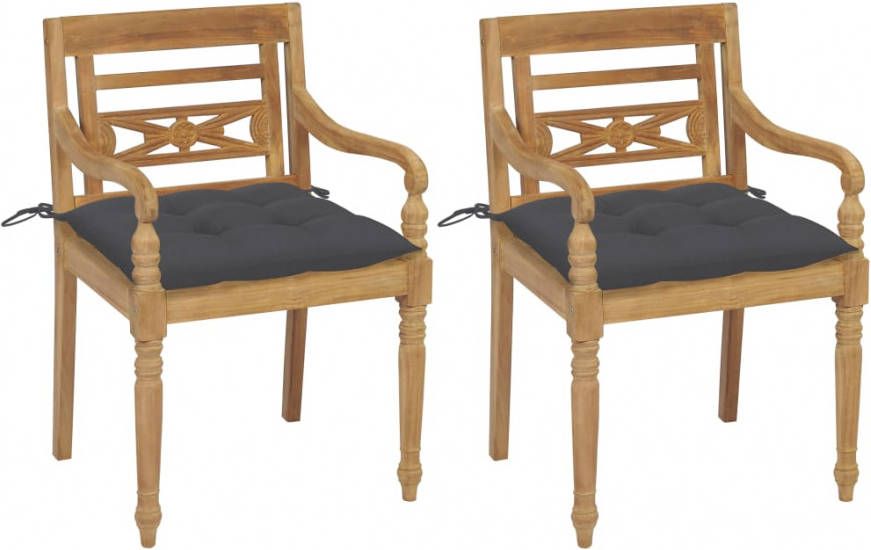 vidaXL Stoelen Batavia 2 st met antracietkleurige kussens teakhout