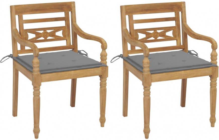 vidaXL Stoelen Batavia 2 st met grijze kussens massief teakhout