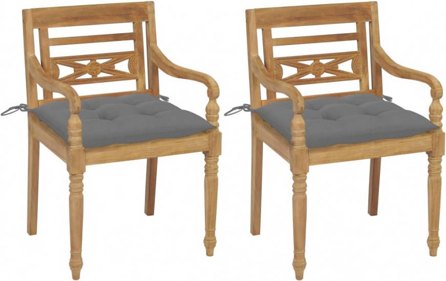 vidaXL Stoelen Batavia 2 st met grijze kussens massief teakhout