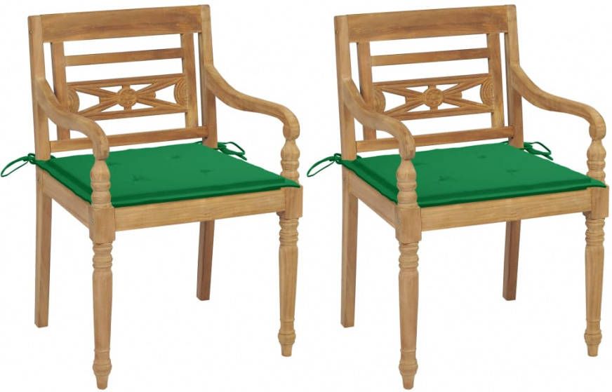 vidaXL Stoelen Batavia 2 st met groene kussens massief teakhout