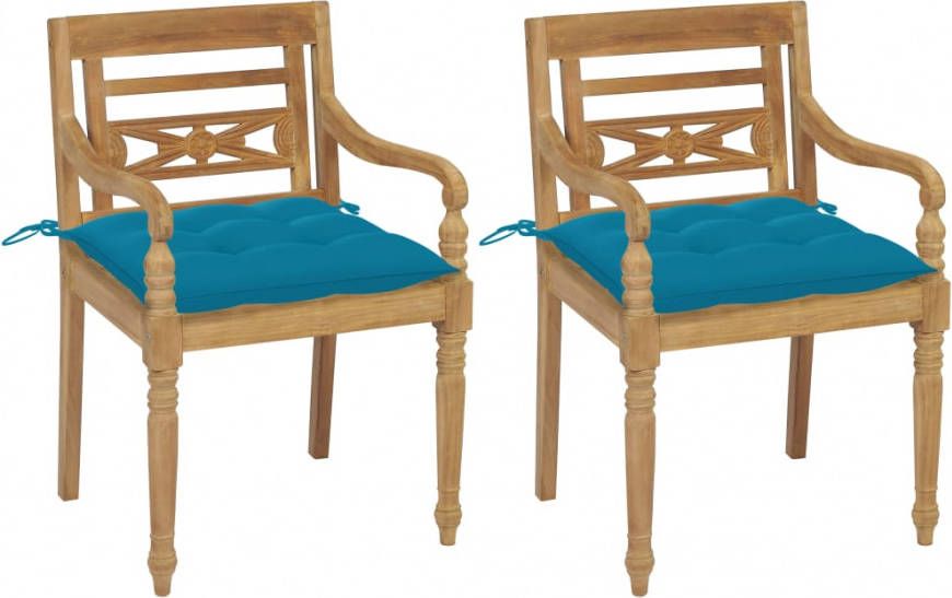 vidaXL Stoelen Batavia 2 st met lichtblauwe kussens massief teakhout
