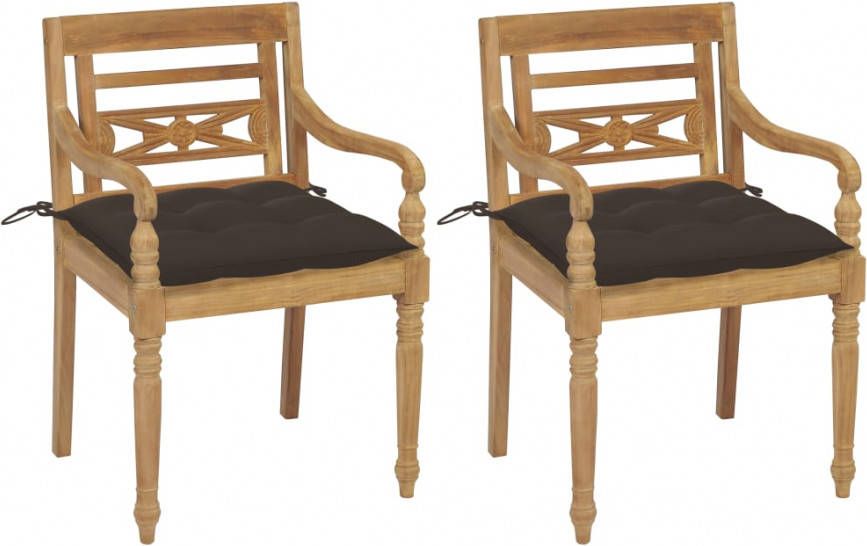 vidaXL Stoelen Batavia 2 st met taupe kussens massief teakhout