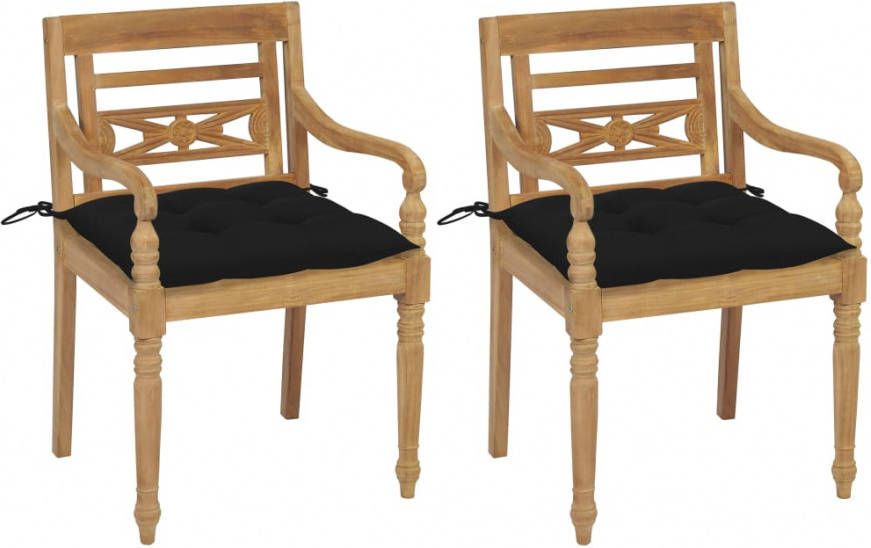 vidaXL Stoelen Batavia 2 st met zwarte kussens massief teakhout