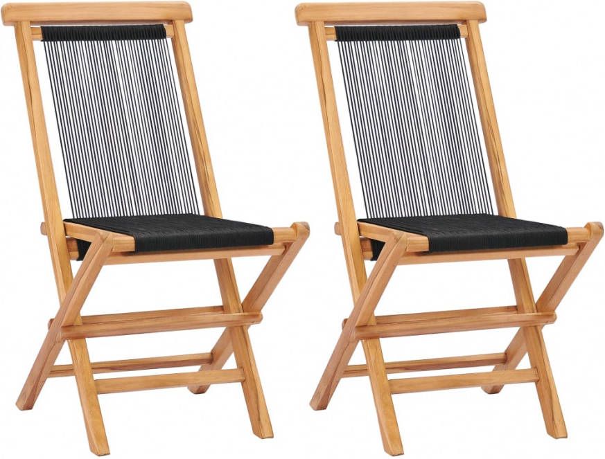 vidaXL Tuinstoelen inklapbaar 2 st massief teakhout en touw