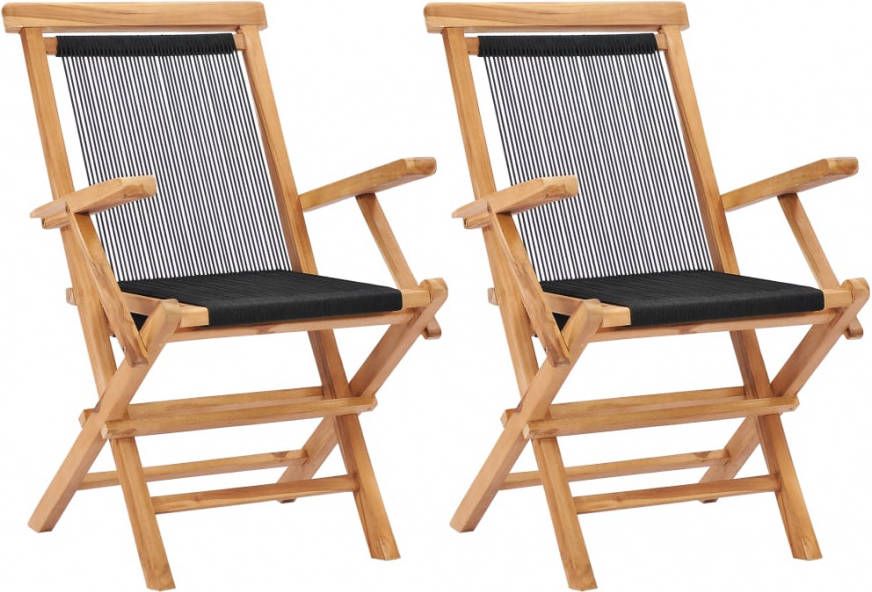 vidaXL Tuinstoelen inklapbaar 2 st massief teakhout en touw